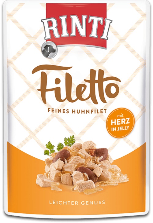 RINTI Filetto in Jelly Pollo e Cuori di Pollame - Alimento Umido per Cani Adulti, 100 g