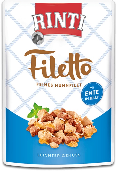 Rinti Filetto Pollo & Anatra in Gelatina - Alimento Umido per Cani, 24 x 100 g