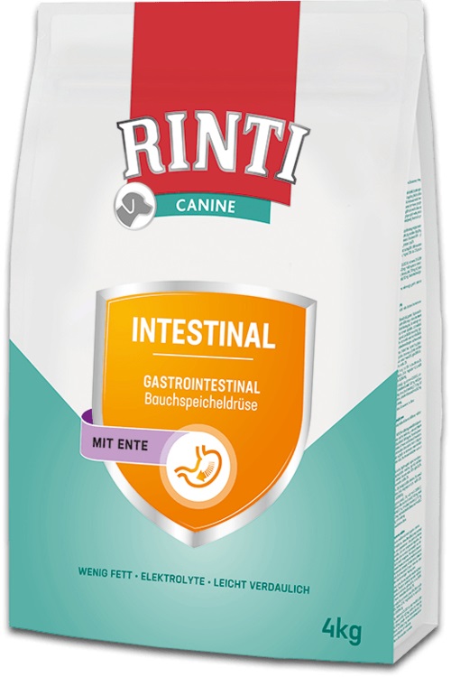RINTI Canine Intestinal Cibo Secco per Cani Adulto con Anatra 4 kg - Basso Contenuto di Grassi e Facile da Digerire