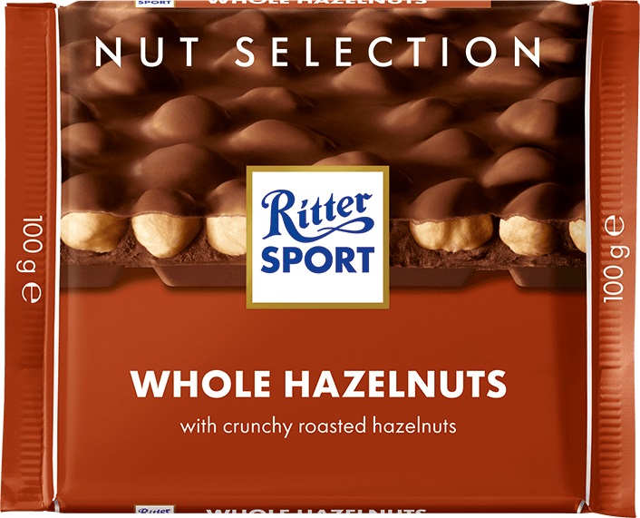 Ritter Sport Cioccolato al Latte Extra con Nocciole Intere, 100 g - Senza Lattosio e Senza Glutine