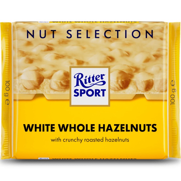 Ritter Sport Cioccolato Bianco con Nocciole Intere e Riso Soffiato - Tavoletta Quadrata da 100g