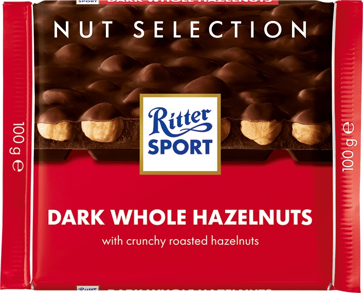 Ritter Sport Cioccolato Fondente con Nocciole Intere, 100 g - 50% Cacao, 25% Nocciole