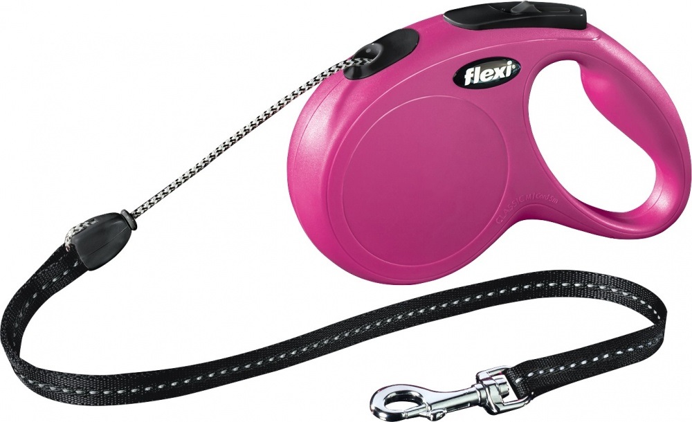 Flexi New Classic Guinzaglio Retrattile 5 m Rosa per Cani di Taglia Media con Sistema Frenante a Corsa Breve