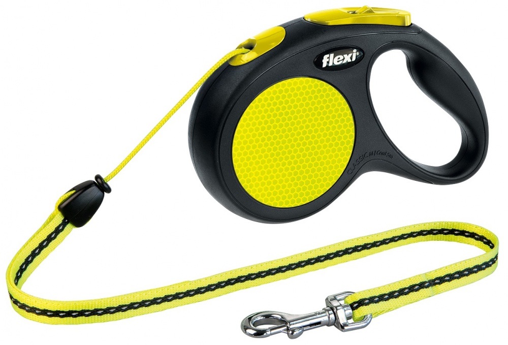 Flexi New Neon Guinzaglio Retrattile 5 m per Cani fino a 25 kg - Nero e Giallo Neon con Sistema Frenante e Superfici Riflettenti