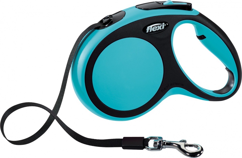 Flexi Guinzaglio New Comfort M - Fettuccia 5m Blu, per cani fino a 15 kg, con gancio cromato e impugnatura regolabile
