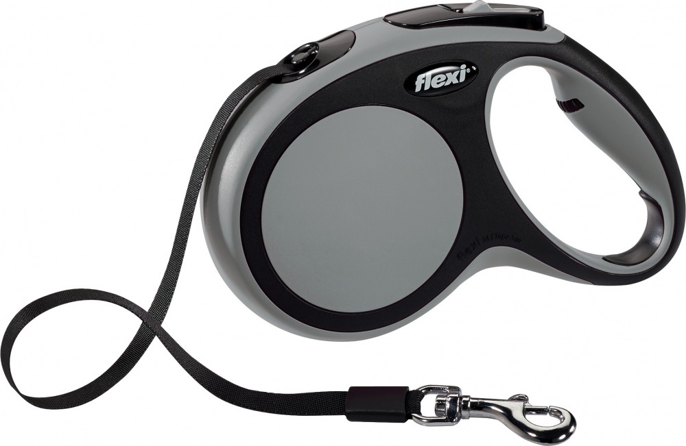 FLEXI New Comfort Guinzaglio Retrattile 5 m Nero/Grigio Taglia M con Fettuccia Robusta e Impugnatura Ergonomica