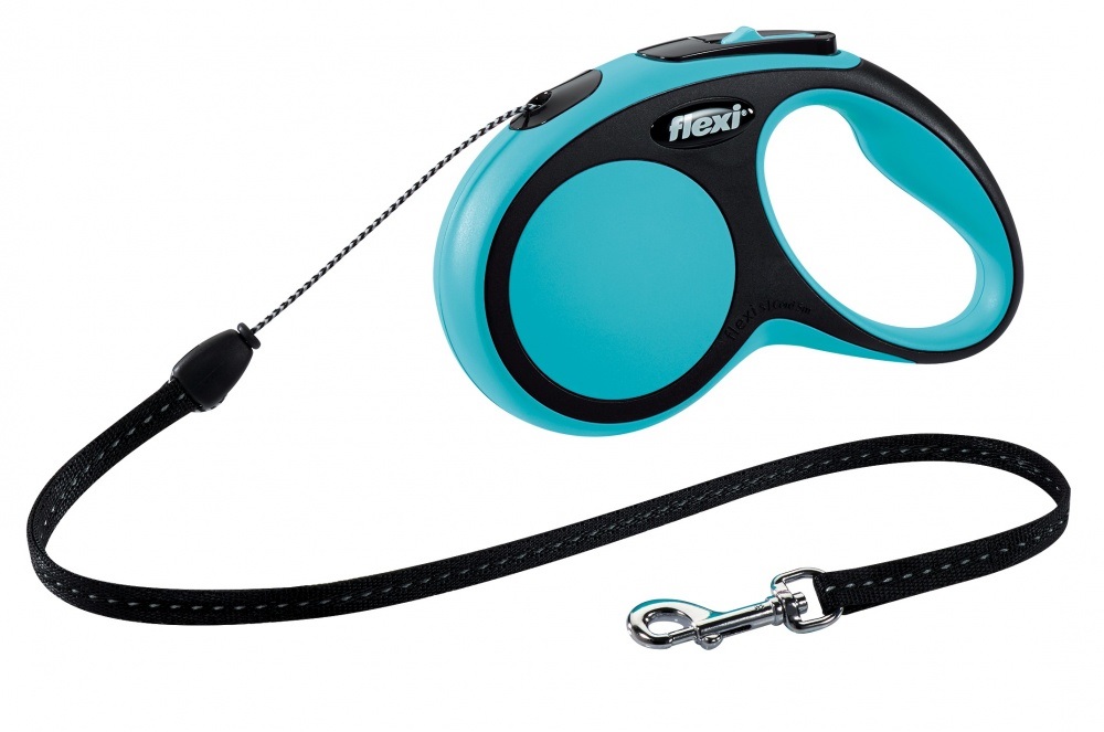 Flexi Guinzaglio Retrattile New Comfort S - Lunghezza 5m, Colori Nero e Blu, Sistema Frenante a Corsa Breve
