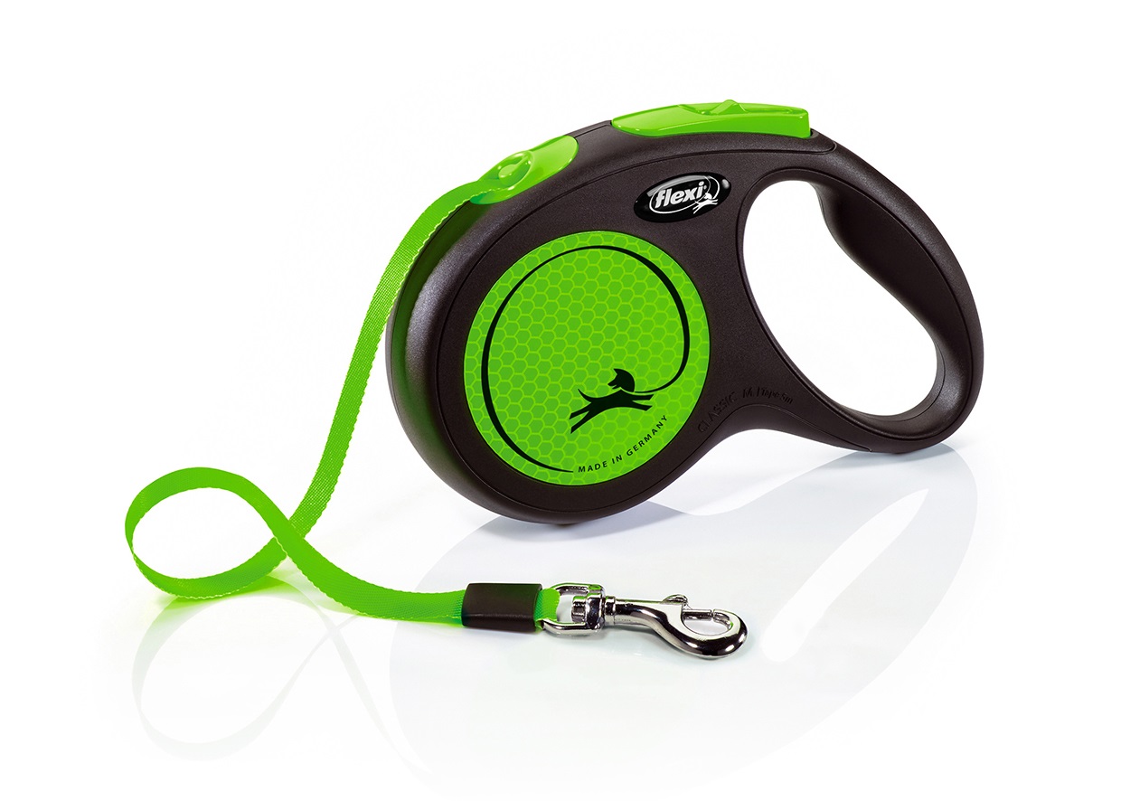 Flexi Guinzaglio Retrattile Neon Verde 5 m per Cani fino a 25 kg con Componenti Riflettenti e Sistema di Frenatura Confortevole