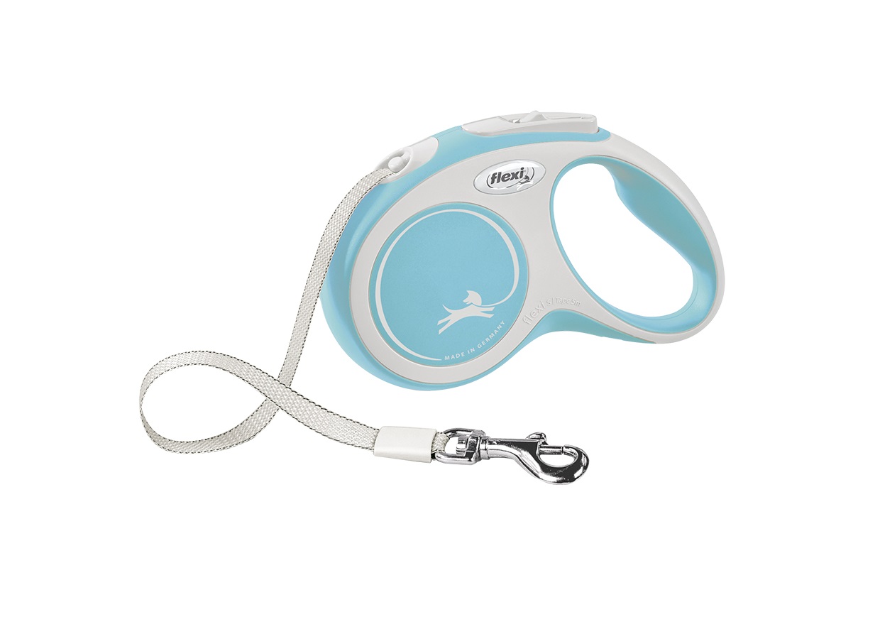 FLEXI Guinzaglio Retrattile New Comfort S 5 m Blu - Fettuccia Robusta per Cani fino a 15 kg con Impugnatura Ergonomica