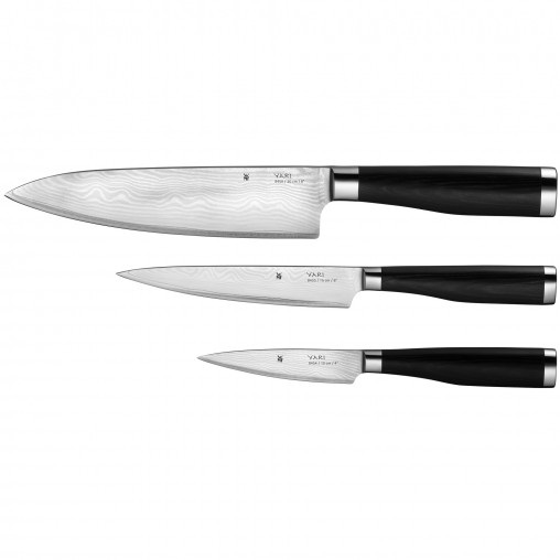 WMF Yari Set di Coltelli 3 Pezzi in Acciaio Speciale - Coltello Cuoco 20 cm, Multiuso 15 cm, Pelapatate 9 cm - Colore Nero