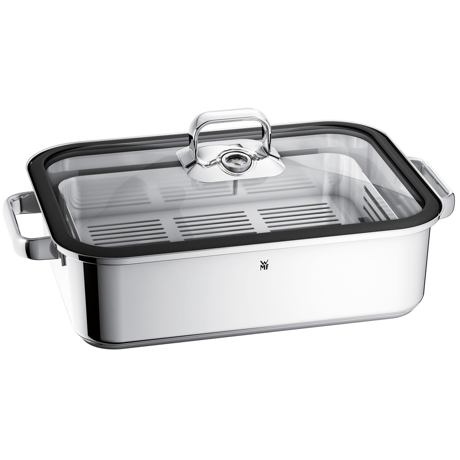 WMF 1741016040 Vaporiera Rostiera in Acciaio Inossidabile 6,5 L con Coperchio in Vetro e Piastra 31x23 cm