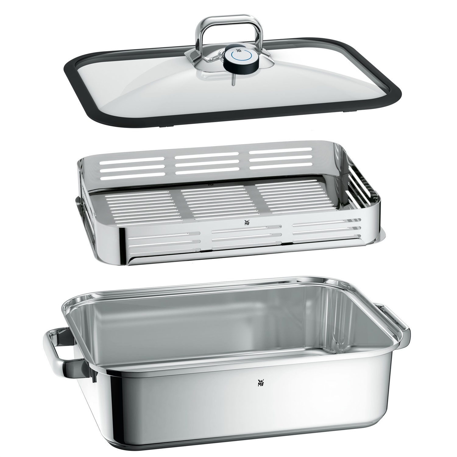 WMF 1741016040 Vaporiera Rostiera in Acciaio Inossidabile 6,5 L con Coperchio in Vetro e Piastra 31x23 cm
