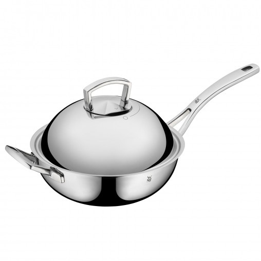 WMF Wok Multiply 28 cm in Acciaio Inox con Coperchio in Metallo - Multistrato per Cottura Versatile