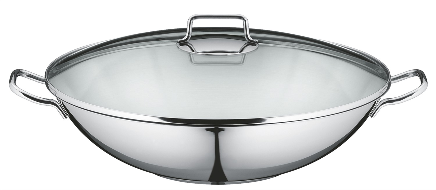 WMF Macao Set Wok a Induzione 2 Pezzi - Padella Wok 36 cm con Coperchio in Vetro in Acciaio Inox