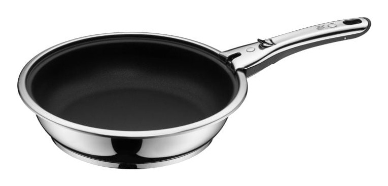 WMF Click&Serve Set di 3 Padelle Antiaderenti con Manico Rimovibile, Acciaio INOX Cromargan, Induzione e Resistente al Forno