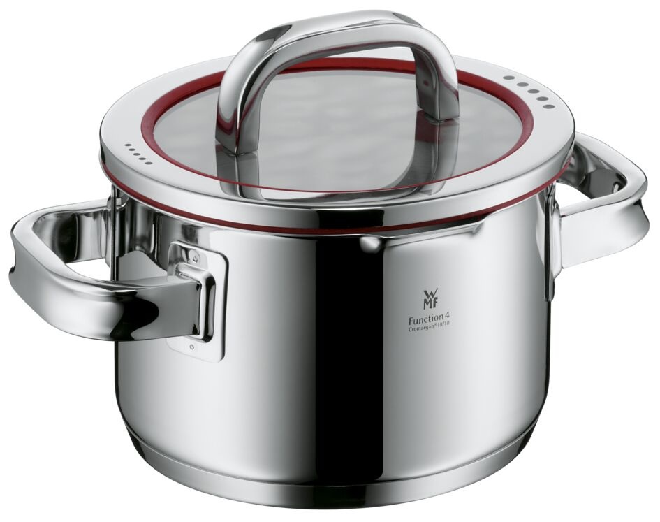 WMF Function 4 Set di Pentole 5 Pezzi in Acciaio Inox 18/10 Cromargan con Fondo Transtherm Triplo Strato e Coperchi Multifunzionali