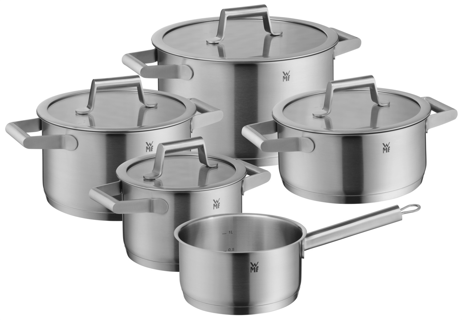 WMF Comfort Line Set di Pentole 9 Pezzi in Acciaio Inox con Manici Cavi
