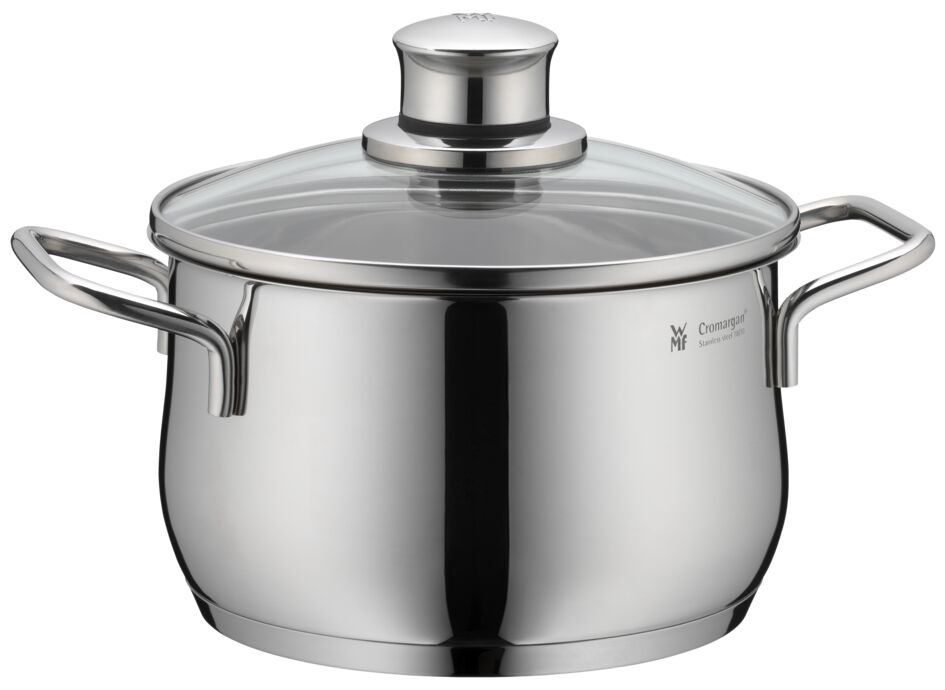 WMF Diadem Plus Set di Pentole 9 Pezzi in Acciaio Inox Cromargan 18/10 con Coperchi in Vetro, Adatto per Induzione