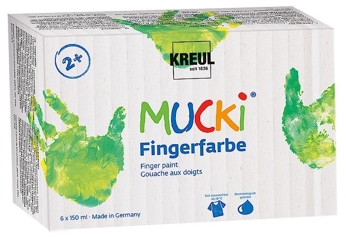 KREUL Set di 6 Colori a Dita Mucki da 150 ml - Vernice Vegana Lavabile per Bambini