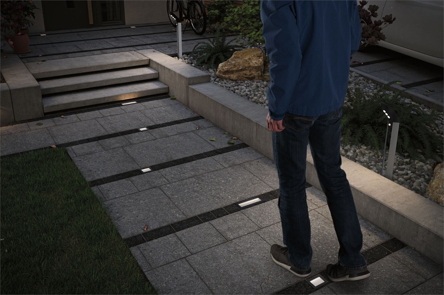 Paulmann Domenic - Lampada da incasso a LED solare IP67 rettangolare, bianco caldo, senza fili, in plastica
