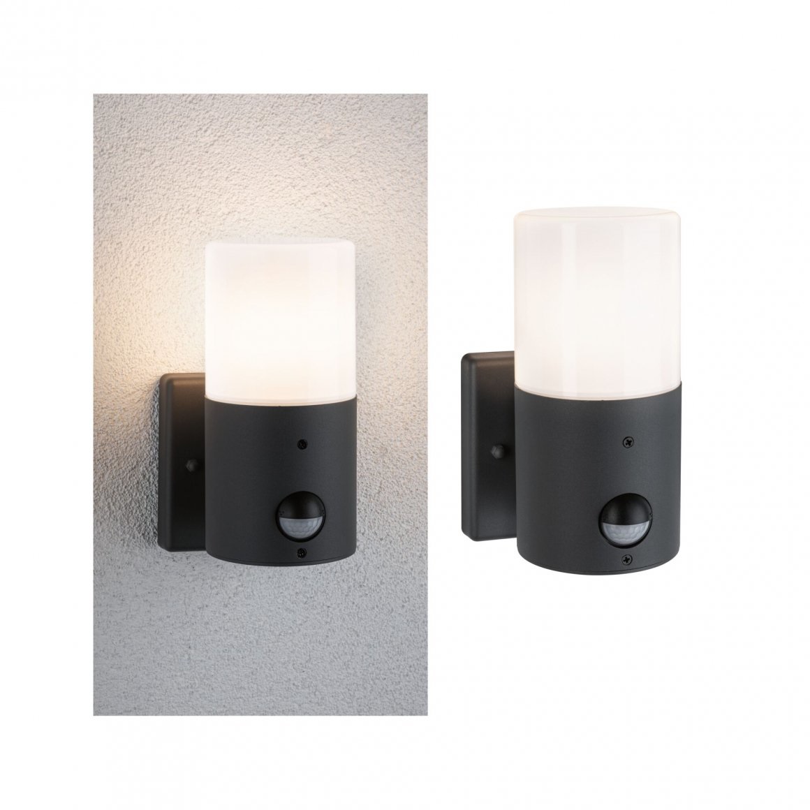 Paulmann Tubs Lampada da Parete per Esterni con Rilevatore di Movimento e Sensore Crepuscolare, IP44, Max 15W, Grigio Opaco