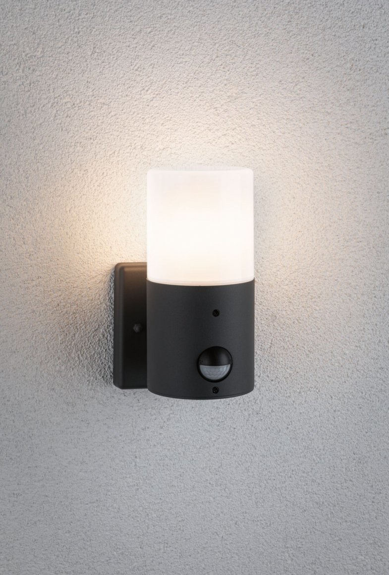 Paulmann Tubs Lampada da Parete per Esterni con Rilevatore di Movimento e Sensore Crepuscolare, IP44, Max 15W, Grigio Opaco