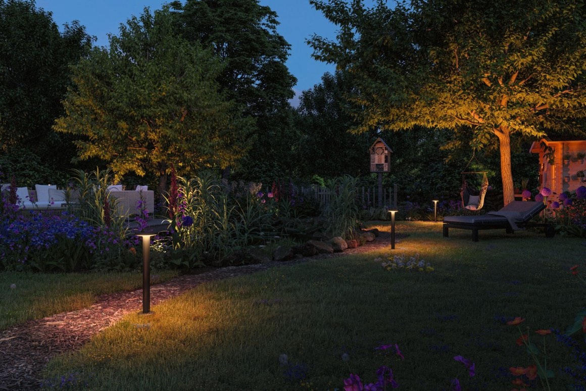 Paulmann 94723 Lampada LED per Esterni Paletto d'Illuminazione Rotonda Dimmerabile IP44 7W Antracite con Luce Dorata