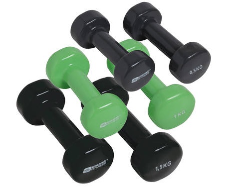 Schildkröt Fitness Set di Manubri in Vinile con Custodia in Plastica ABS - 6 Pz: 2 Manubri da 0,5 kg (Antracite), 2 Manubri da 1,0 kg (Verde Chiaro), 2 Manubri da 1,5 kg (Nero)