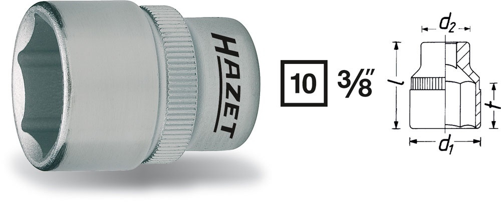 HAZET 880-13 Inserto per Chiave a Bussola Esagonale 13 mm, Attacco Quadro 10 mm (3/8), Cromato
