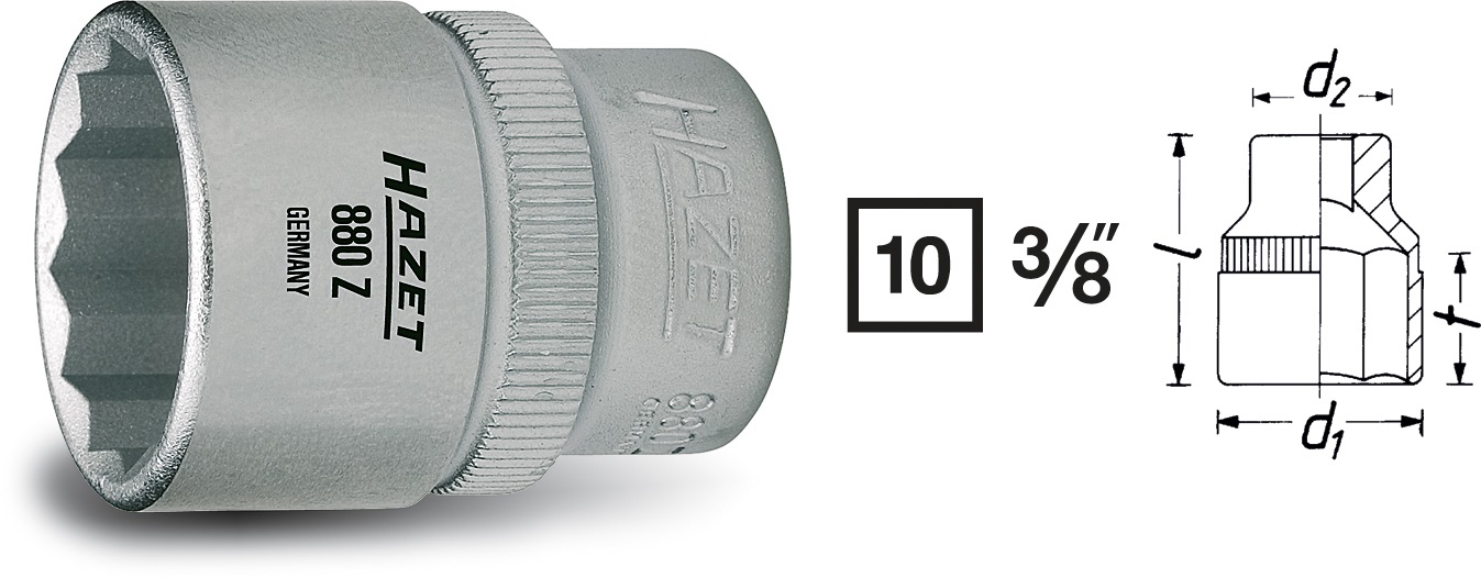 Hazet 880Z-16 Inserto per Chiave a Bussola Doppio Esagono 10 mm (3/8 di Pollice) Argento Ergonomico Made in Germany