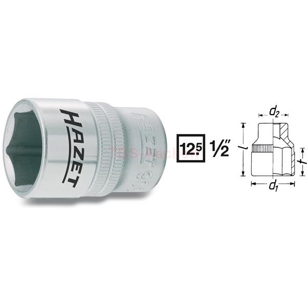 Hazet 900-8 Inserto Chiave a Bussola Esagonale Argento 12.5 mm (1/2 di Pollice) con Attacco Quadro