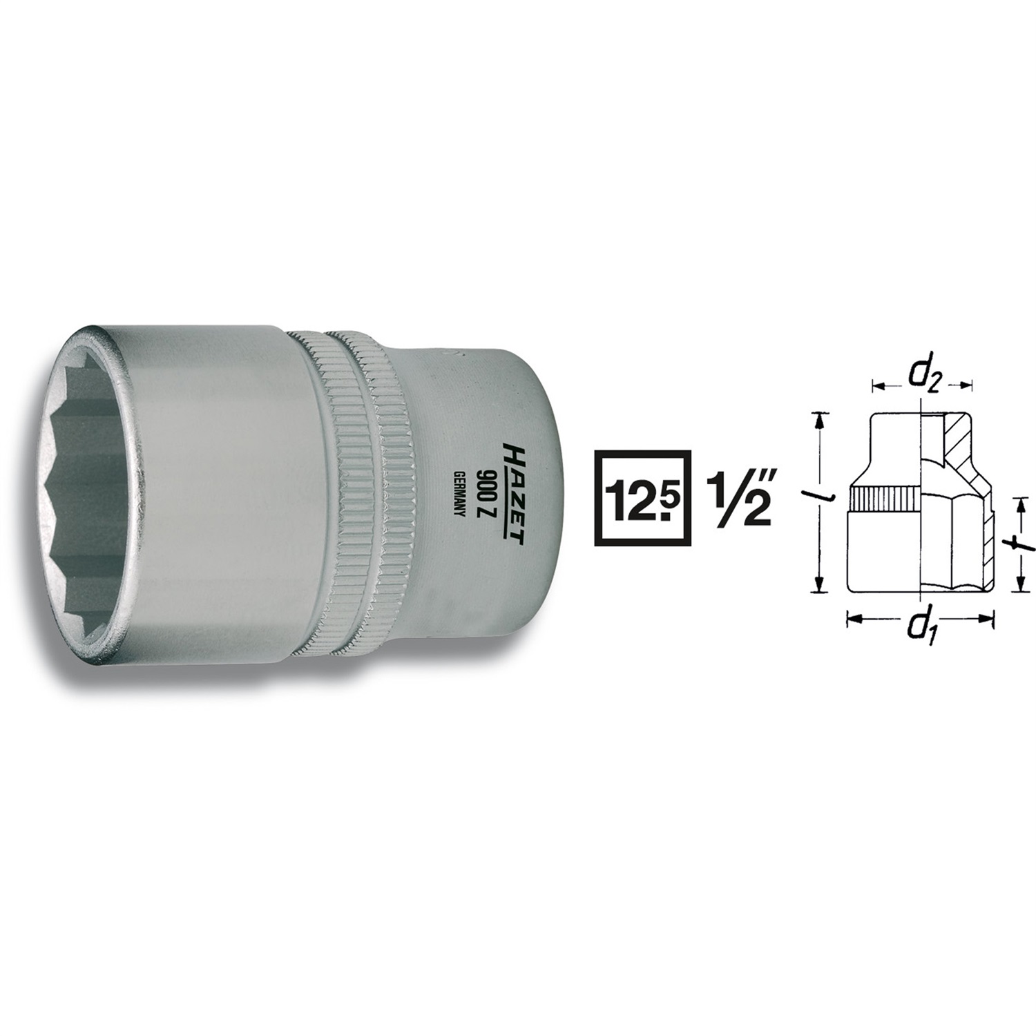 Hazet 900AZ-3/8 - Inserto Chiave a Bussola Doppio Esagono, Attacco Quadro 1/2 Pollice, Argento, Made in Germany