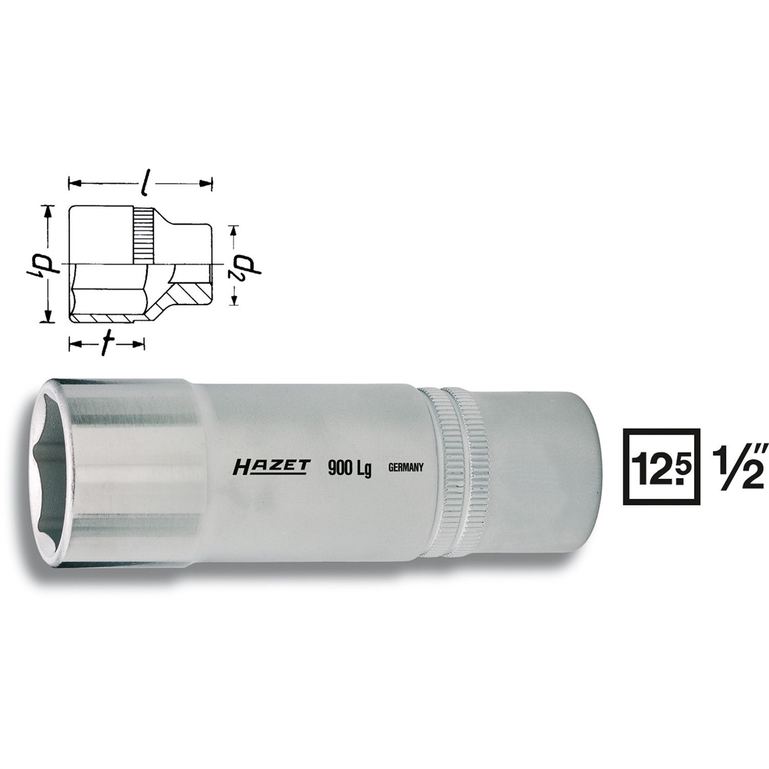 HAZET 900LG-15 - Presa Esagonale 12.5 mm (1/2 di pollice) con Attacco Quadro, Argento, Made in Germany