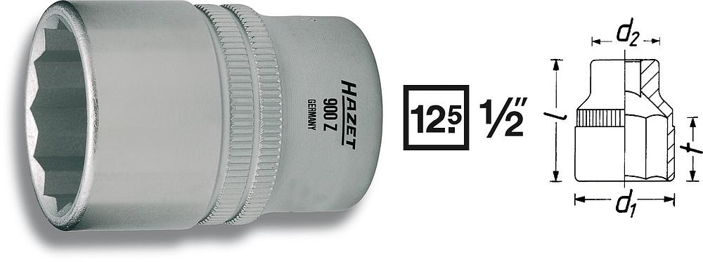 Hazet 900Z-32 Inserto Chiave a Bussola Doppio Esagono Argento 12.5 mm (1/2 di Pollice) Attacco Quadro
