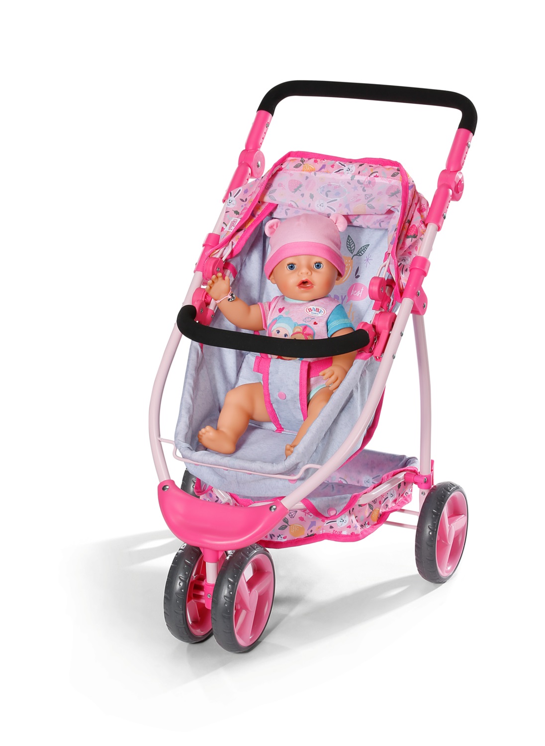 BABY born Deluxe Pram - Passeggino per bambola con cappottina, spazio di archiviazione e design ripiegabile