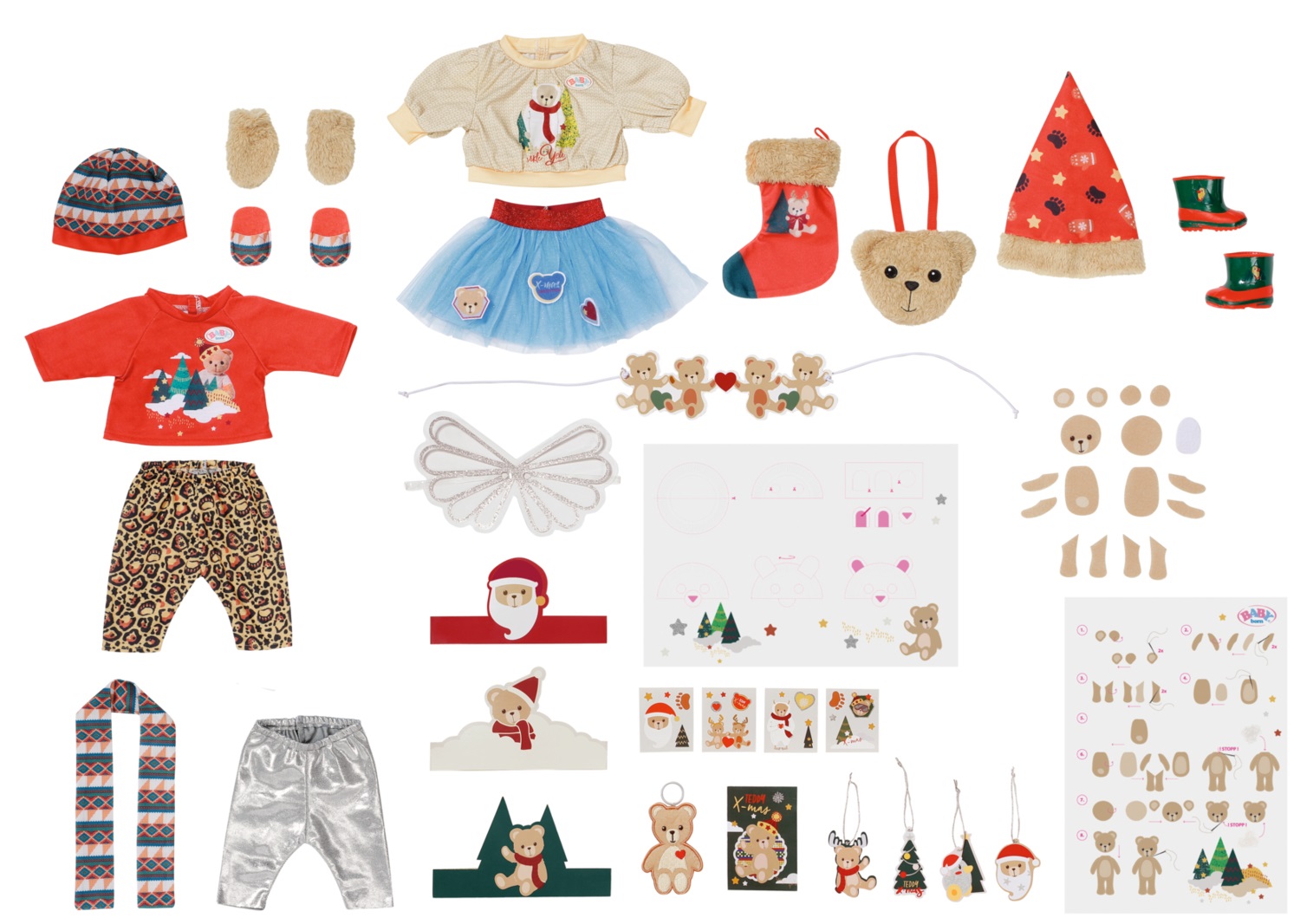 BABY born Calendario dell'Avvento 834466 - 24 capi di abbigliamento e accessori natalizi per bambole fino a 43 cm