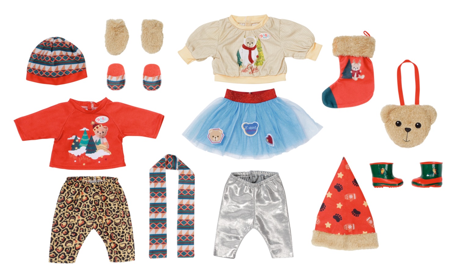 BABY born Calendario dell'Avvento 834466 - 24 capi di abbigliamento e accessori natalizi per bambole fino a 43 cm