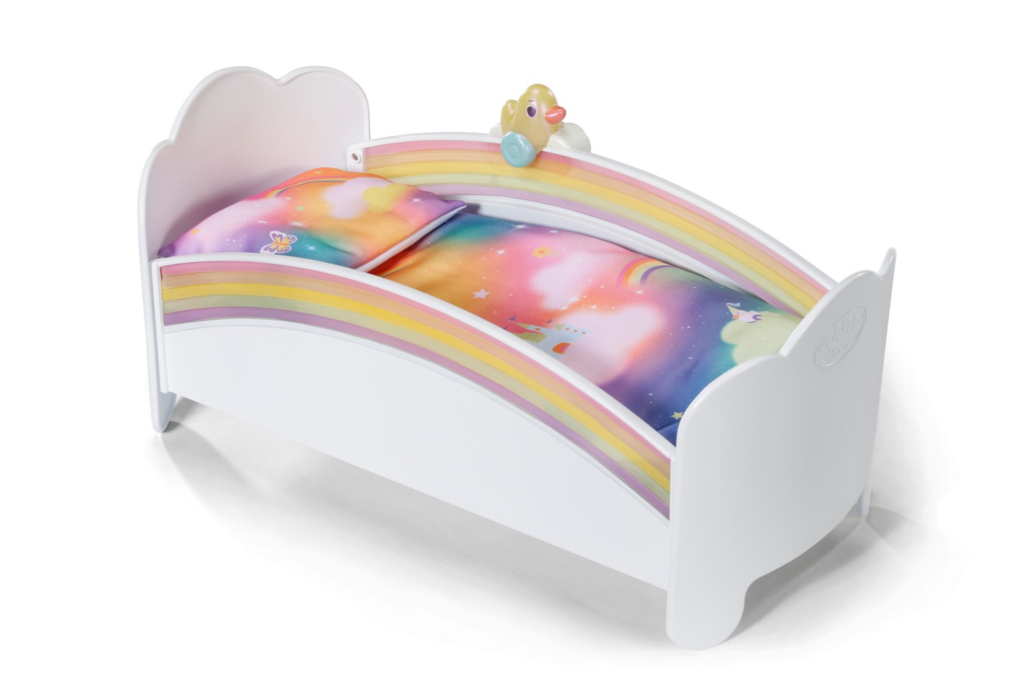 Zapf BABY born Rainbow Bed - Lettino per bambole con luci, melodia rilassante, biancheria reversibile e scomparto segreto