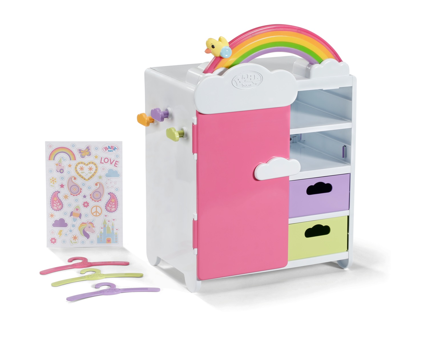 Zapf Creation BABY born Armadietto Arcobaleno con Luci e Suoni, Cassetti e Appendini per Bambole