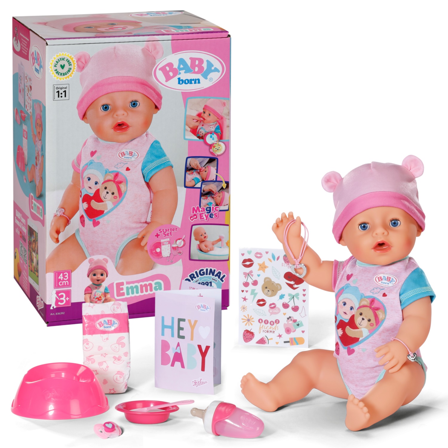 BABY born Emma - Bambola 43 cm con 10 funzioni, accessori inclusi, senza batterie, adatta per bambini da 3 anni