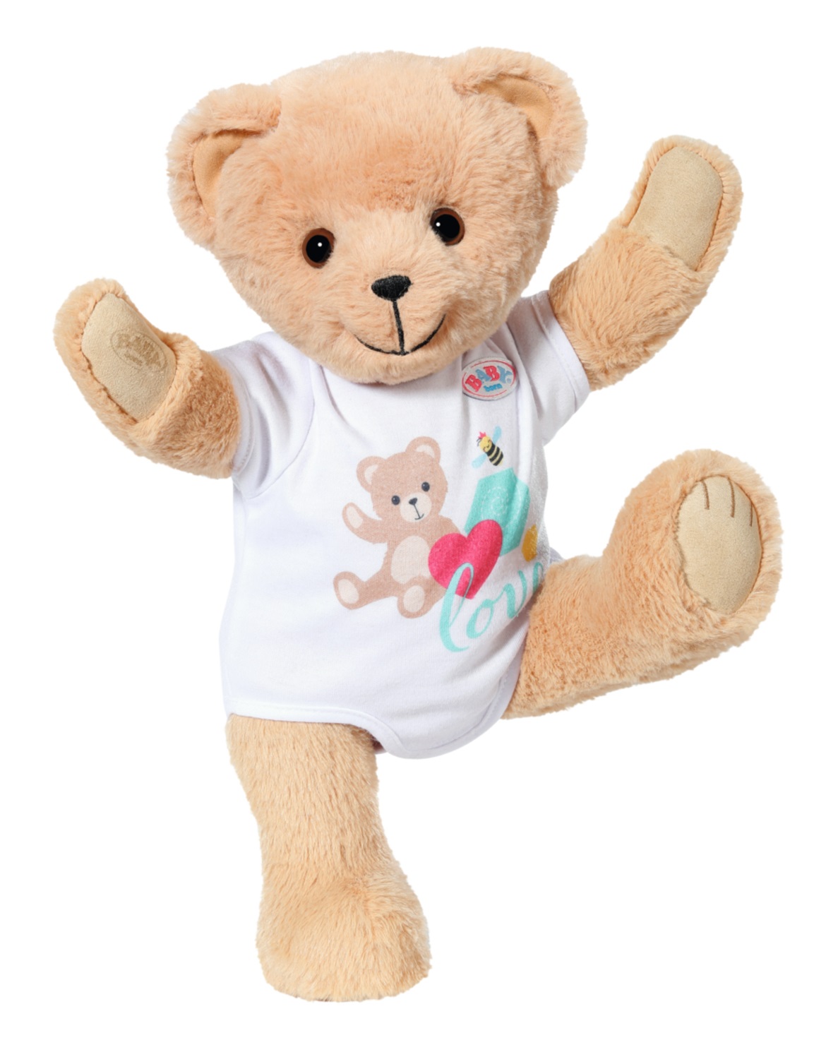 BABY born Orsacchiotto Canterino - Peluche con Funzione Sonora, Braccia e Gambe Snodabili, Tutina Bianca, Adatto da 18 Mesi, Canta 5 Canzoni Tedesche