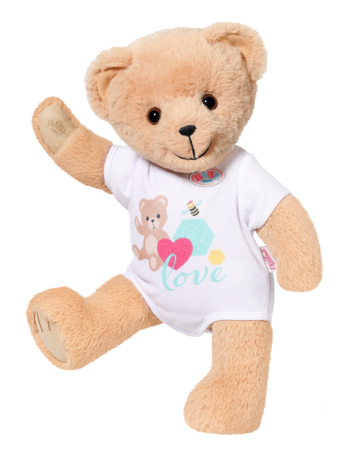 BABY born Orsacchiotto Canterino - Peluche con Funzione Sonora, Braccia e Gambe Snodabili, Tutina Bianca, Adatto da 18 Mesi, Canta 5 Canzoni Tedesche
