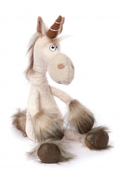 Sigikid Bestie 38488 - Peluche Unicorno Uni Que Bianco/Marrone per Adulti e Bambini, Morbido con Motivo Stellato e Criniera Iridata