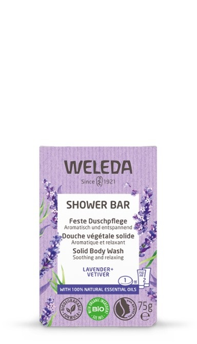 Weleda Bagno Doccia Solido Lavanda Vetiver 75 g - 100% Naturale, con Burro di Karitè Biologico, Trattamento Lenitivo e Vegan