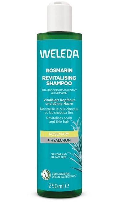 Weleda Shampoo Biologico Rivitalizzante al Rosmarino 250 ml - Con Acido Ialuronico e Olio di Rosmarino per Volume e Cura del Cuoio Capelluto