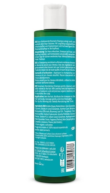 Weleda Shampoo Biologico Rivitalizzante al Rosmarino 250 ml - Con Acido Ialuronico e Olio di Rosmarino per Volume e Cura del Cuoio Capelluto