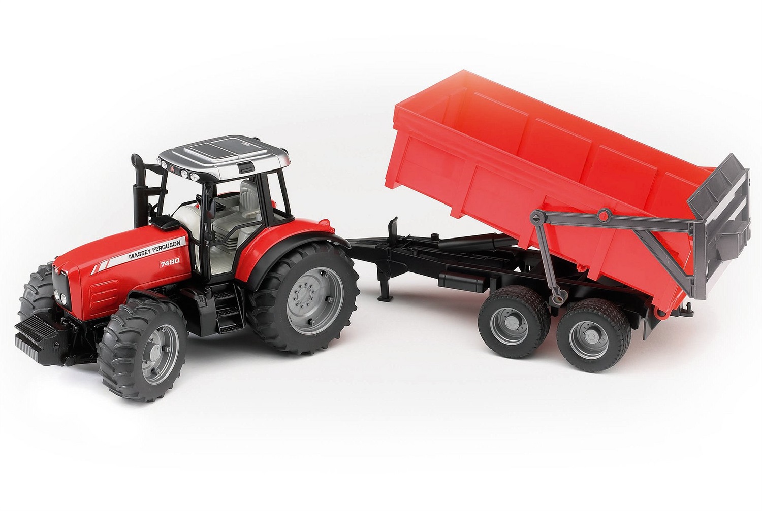BRUDER Trattore Massey Ferguson 7480 con Rimorchio Ribaltabile in Scala 1:16