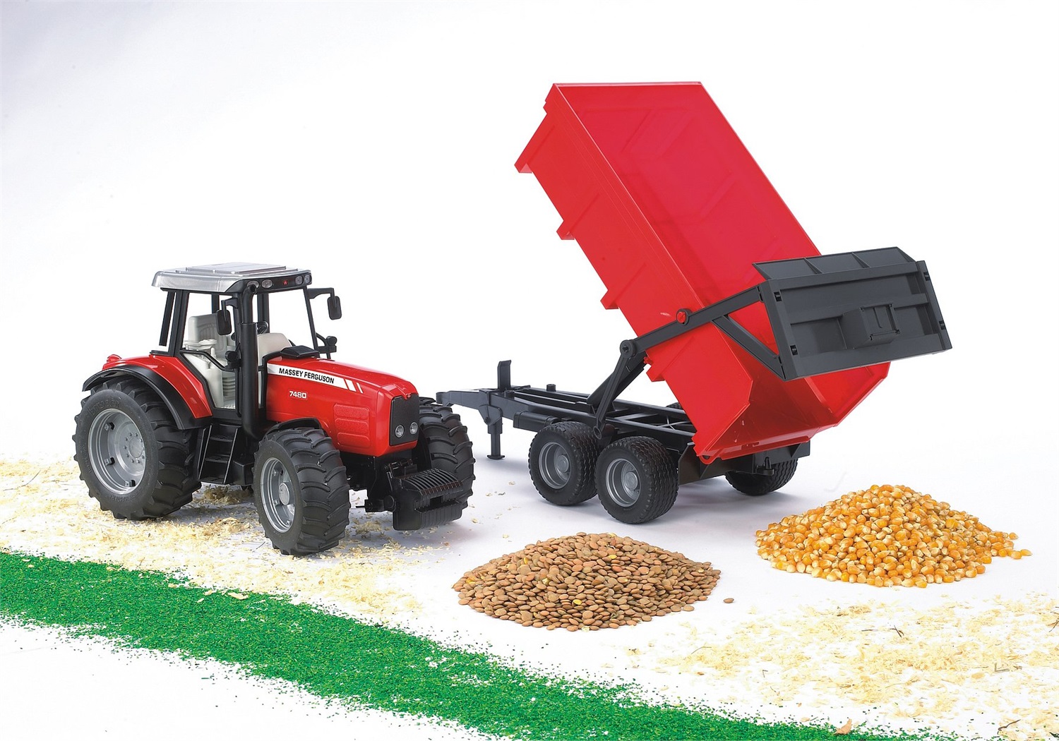 BRUDER Trattore Massey Ferguson 7480 con Rimorchio Ribaltabile in Scala 1:16