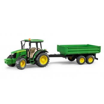 BRUDER John Deere 5115 M - Modellino di Trattore con Rimorchio Ribaltabile, Plastica, Nero/Verde/Giallo