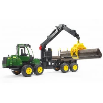 BRUDER John Deere 1210E Forwarder con Braccio Meccanico, 4 Tronchi e Pinza in Legno - Giocattolo Dettagliato